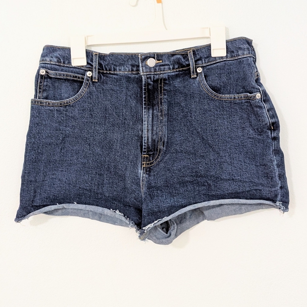 Everlane The Way High Denim Shorts Cut Off Raw Hem Dark Wash Blue Classic 31